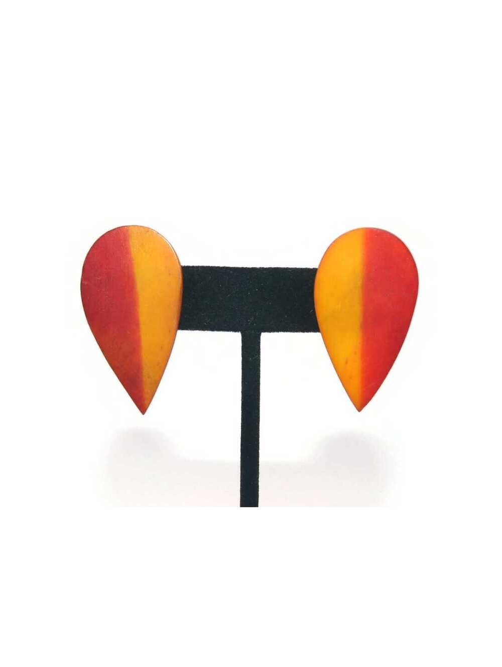 Vintage Yellow and Red Teardrop Wood Stud Earrings.
